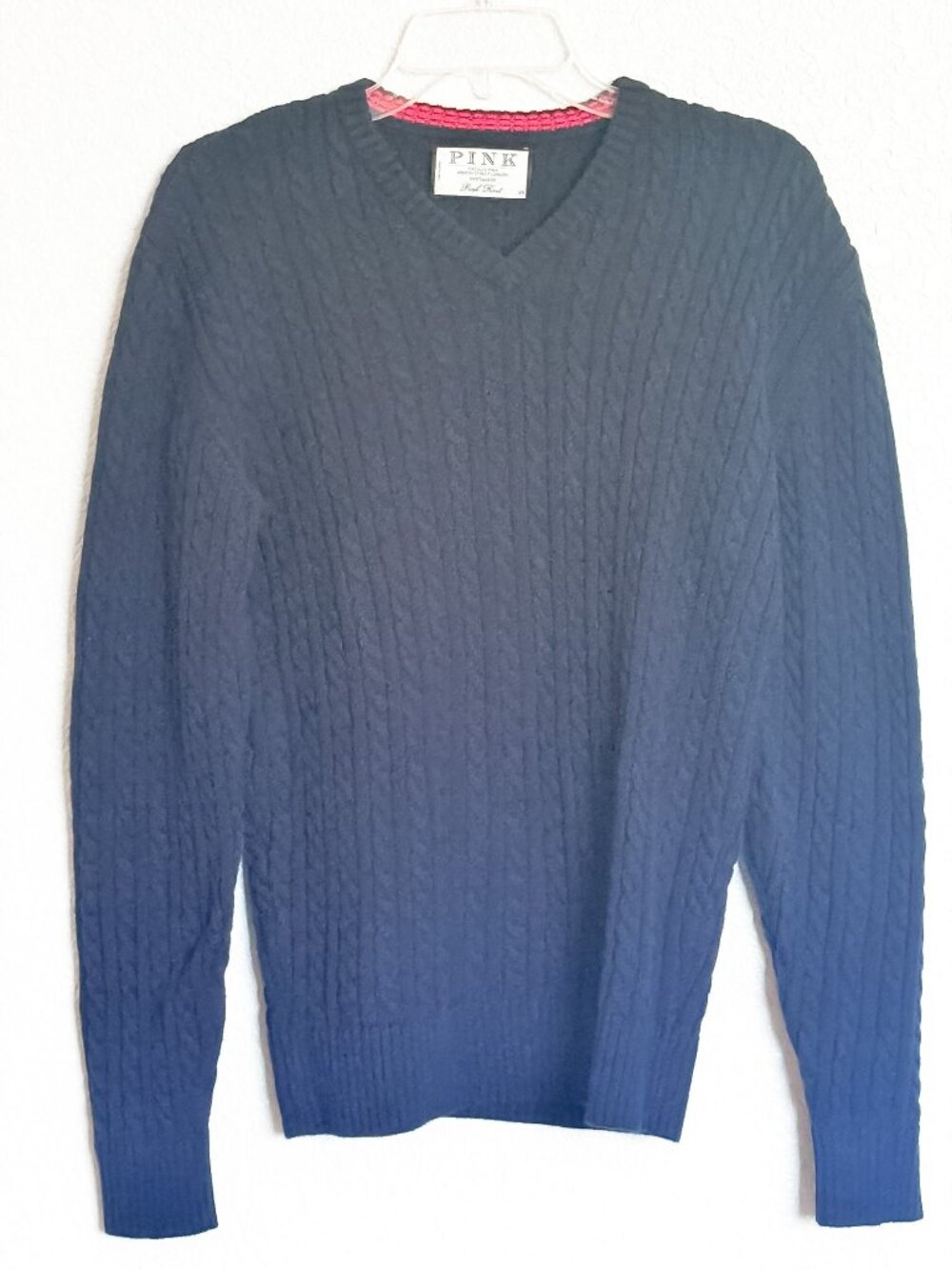 Thomas Pink Womens XS Navy Cable Knit Sweater Jermyn Street London Cotton V-Neck